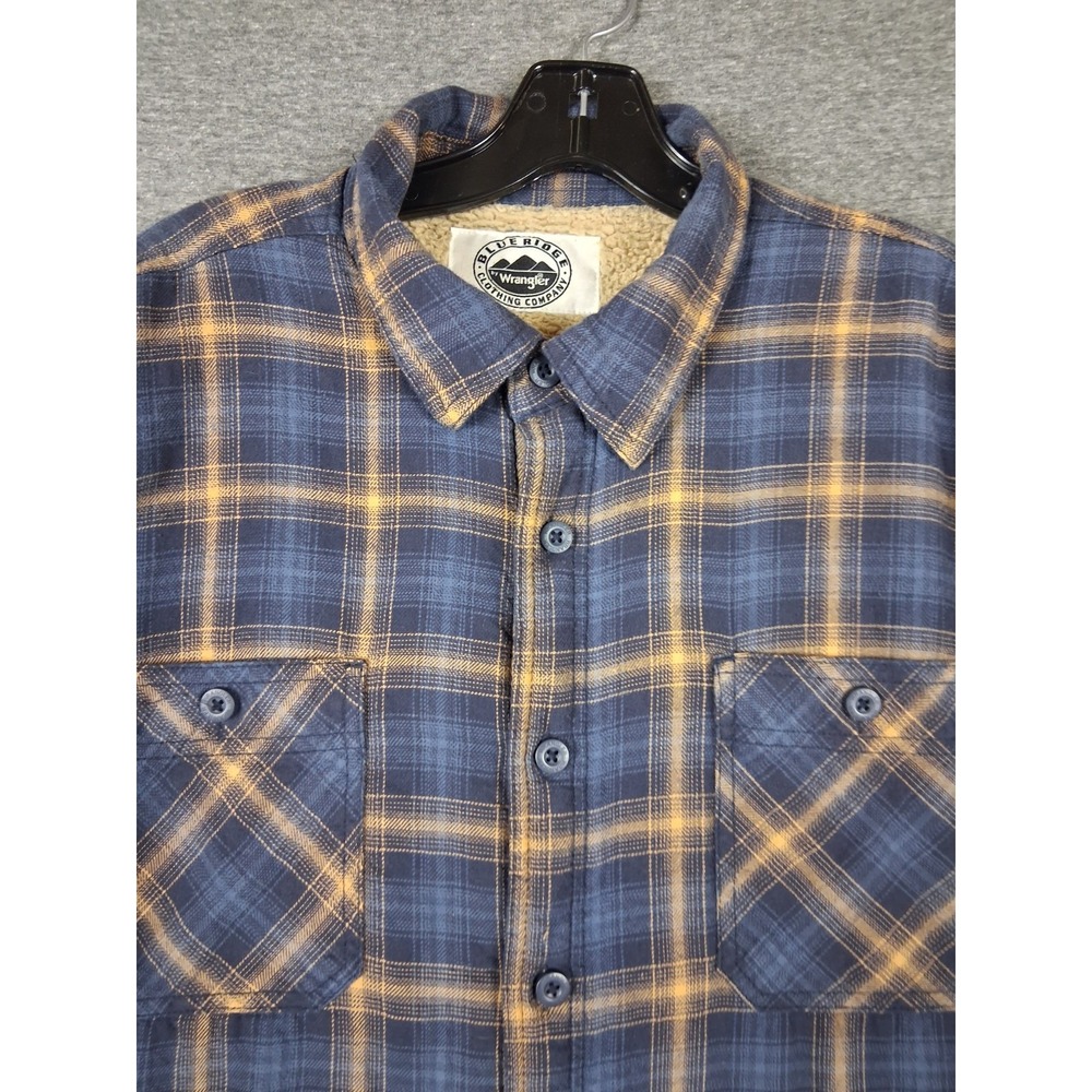 Wrangler‎ Mens Jacket XL Blue Plaid Flannel Fleece Lined Shacket Work Chore PNW